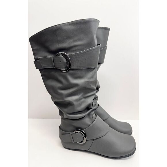 Journee Collection Knee High Boots Gray Size 10 Wide Calf Slouchy Style NEW - Picture 3 of 10